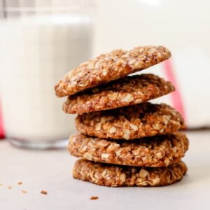 a stack of healthy anzac biscuits.