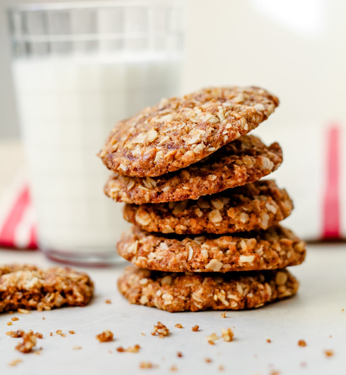 a stack of healthy anzac biscuits.