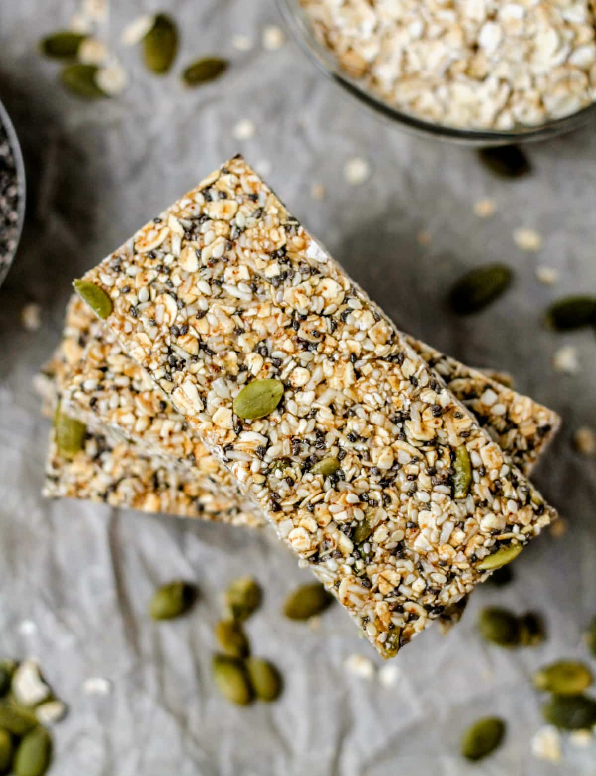 a stack of vegan granola bars.