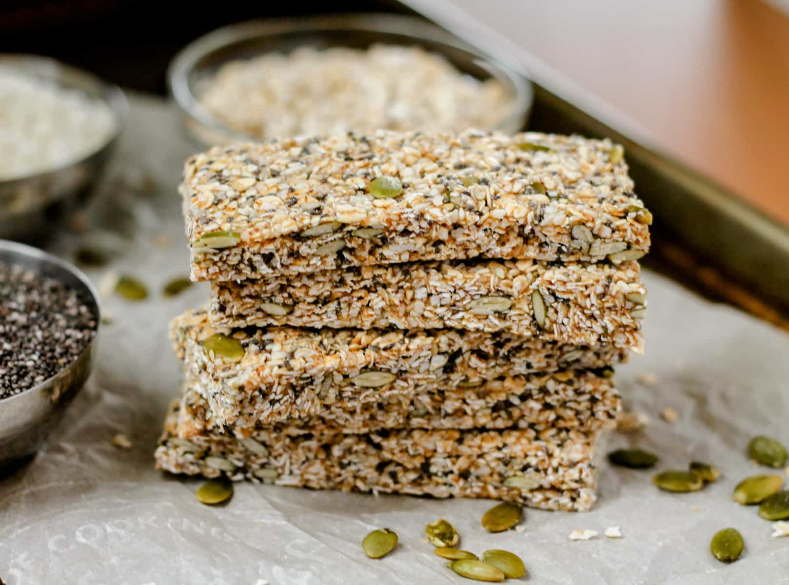 a stack of vegan granola bars.