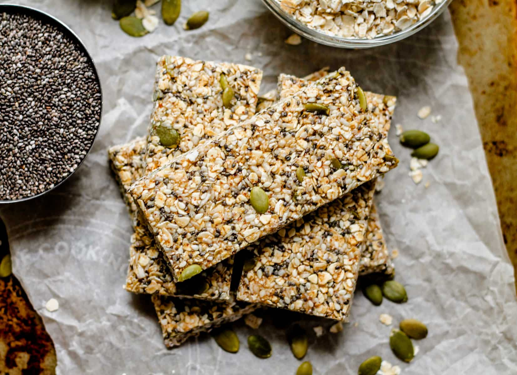 vegan granola bars on a counter.