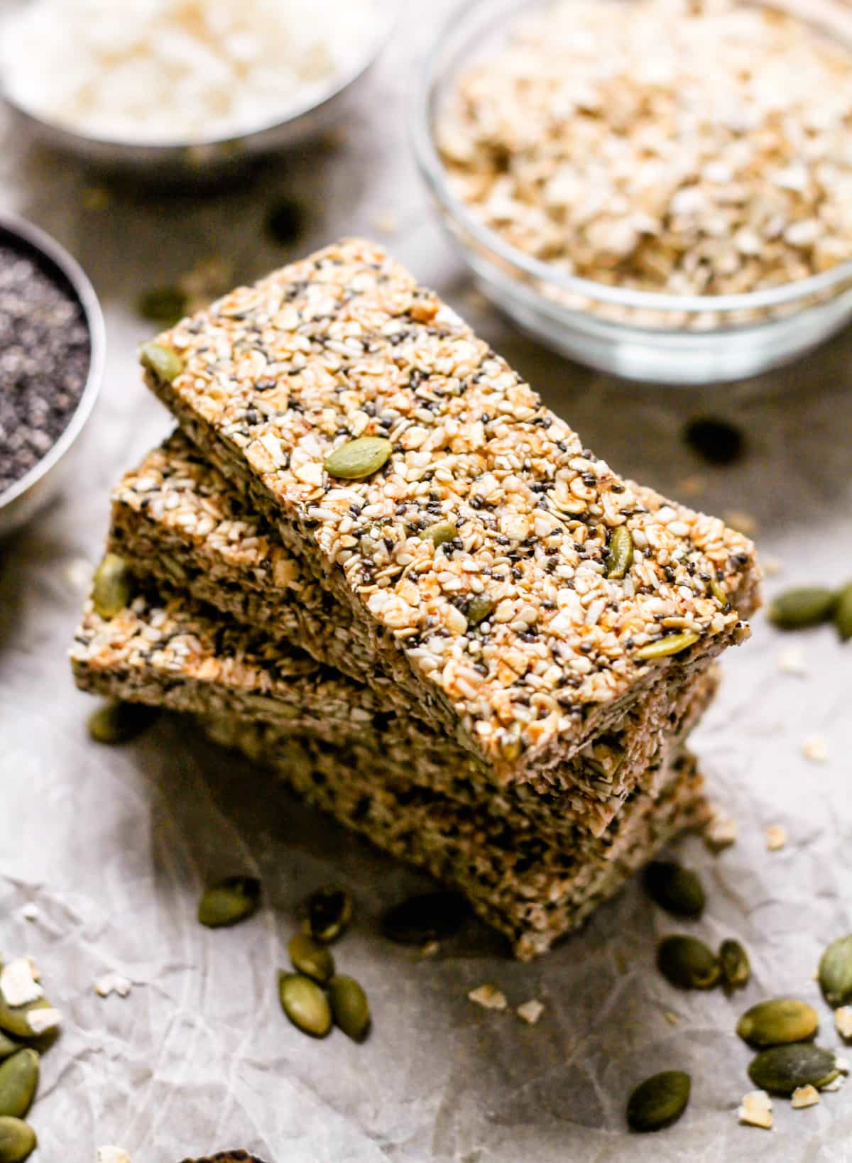 a stack of vegan granola bars.