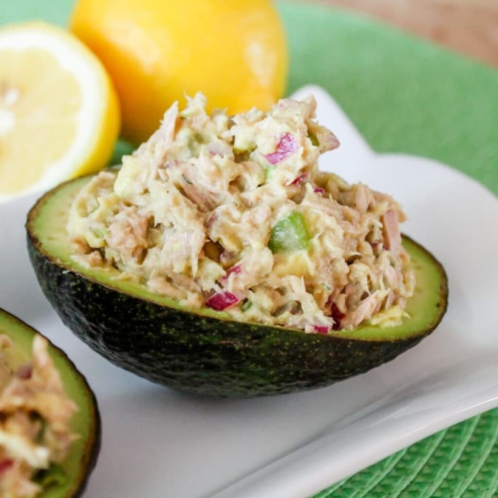 A plate of tuna avocado salad.