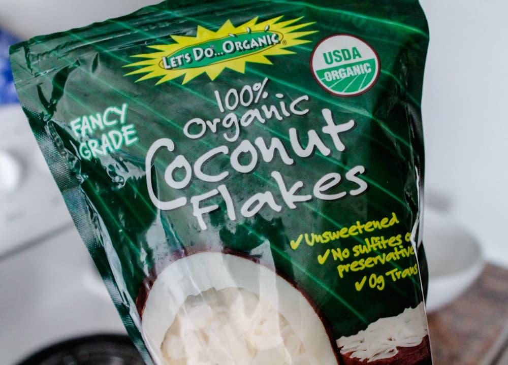 a bag of coconut flakes.