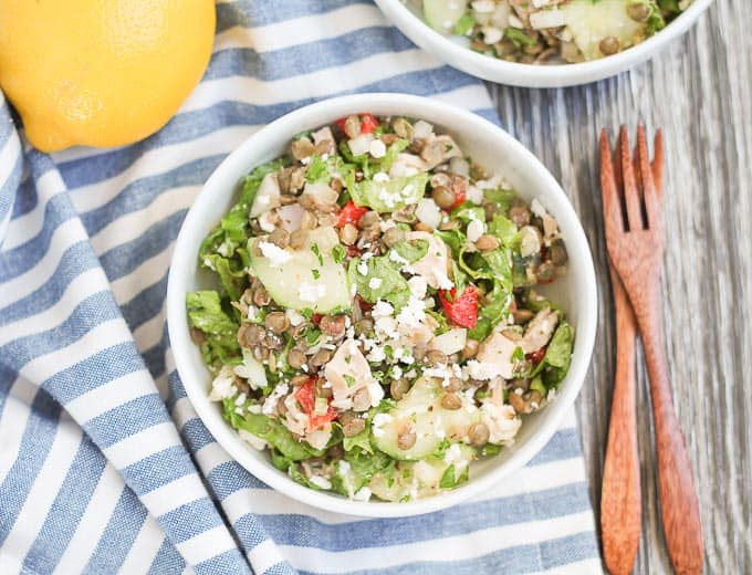 Chicken and Lentil Salad in a bowl