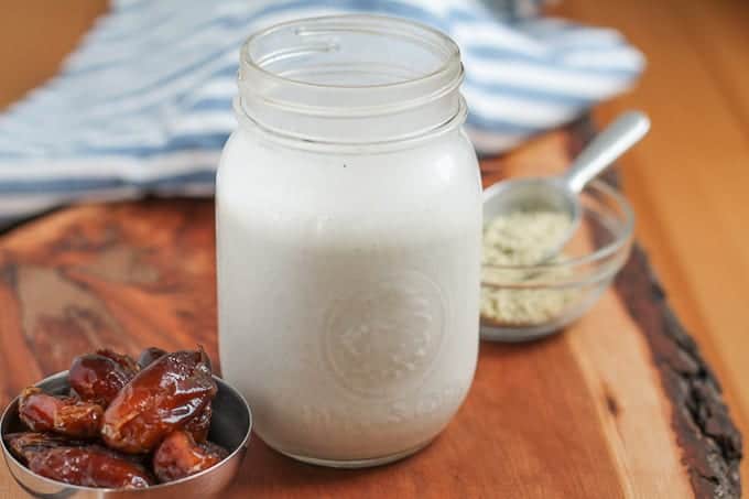  Hemp Milk in a jar with dates in the background