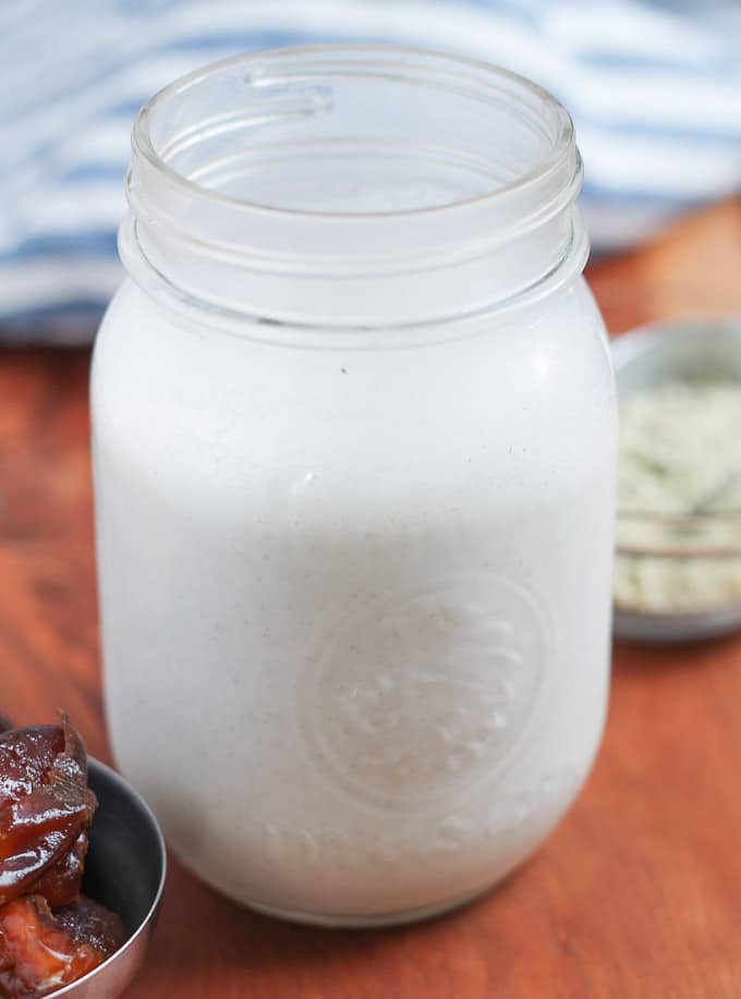  Hemp Milk in a jar with dates in the background