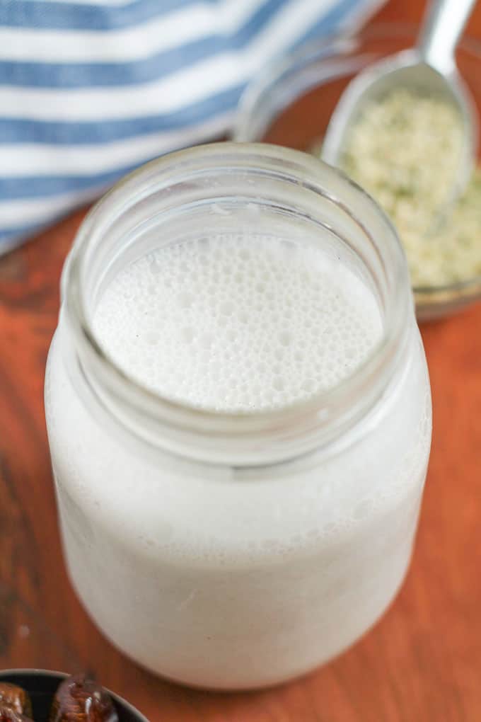  Hemp Milk in a jar with dates in the background