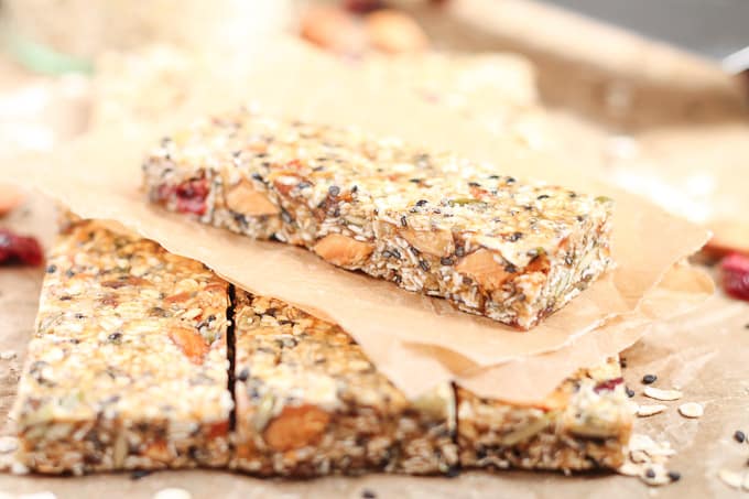 Healthy Bars stacked on parchment paper