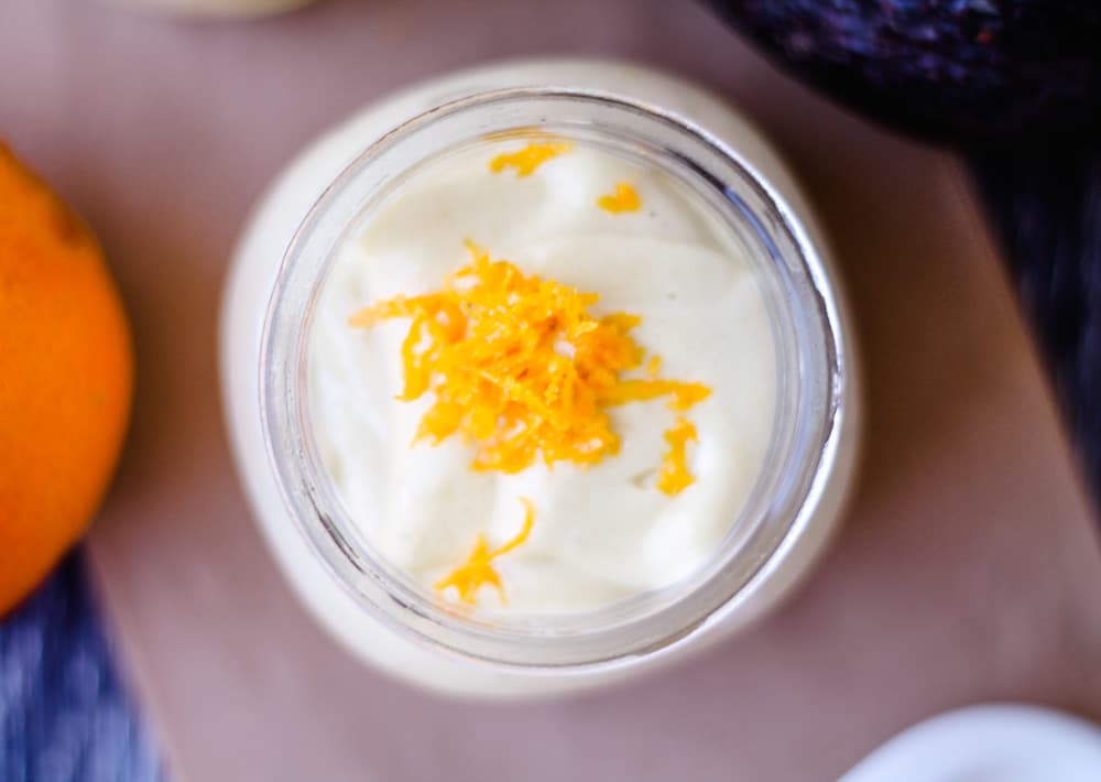 creamy orange smoothe in a glass.