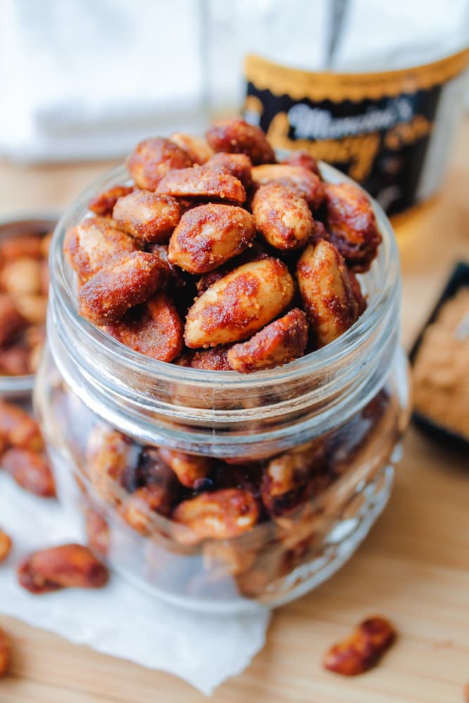 honey roasted peanuts in a jar.
