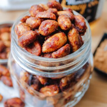 a jar of honey roasted peanuts.