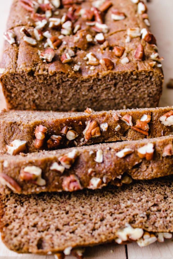 sliced sugar free banana bread.