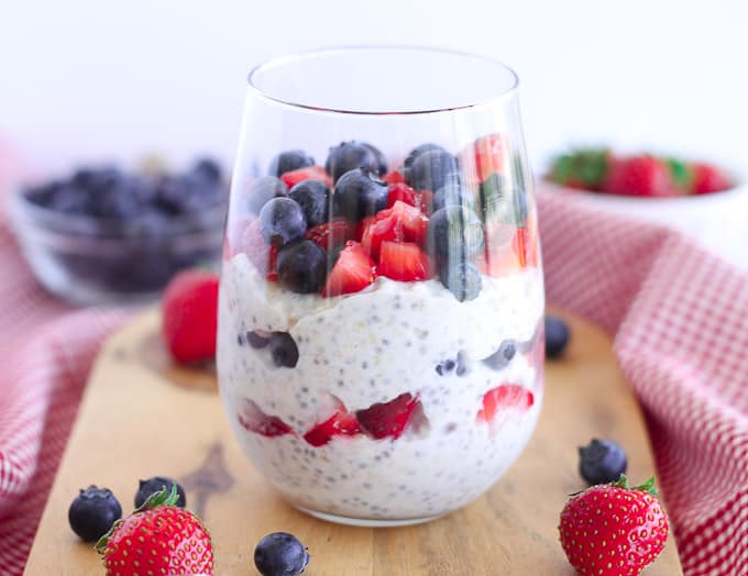 Chia Overnight Oats with fresh blueberries and strawberries