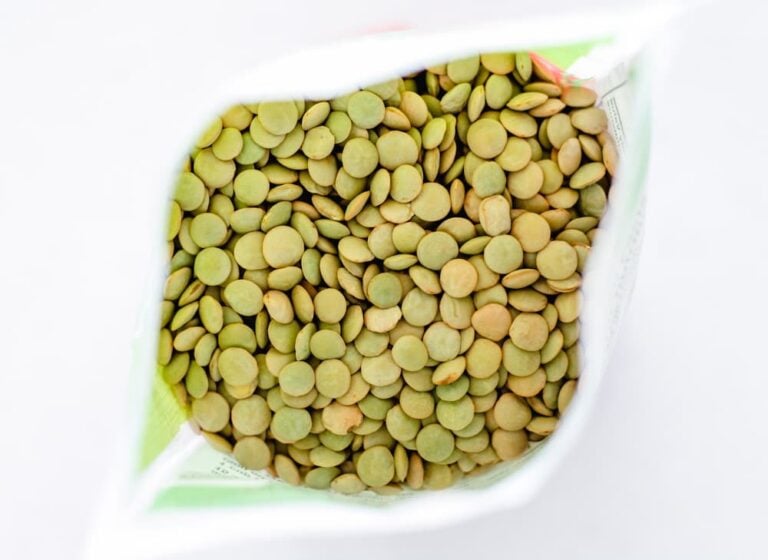 A bag of green legumes.