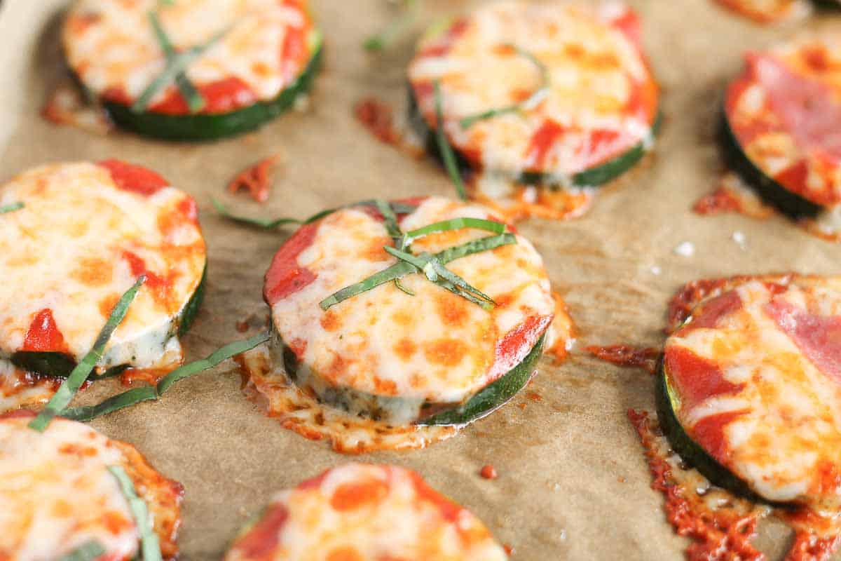 zucchini pizza bites fresh from the oven