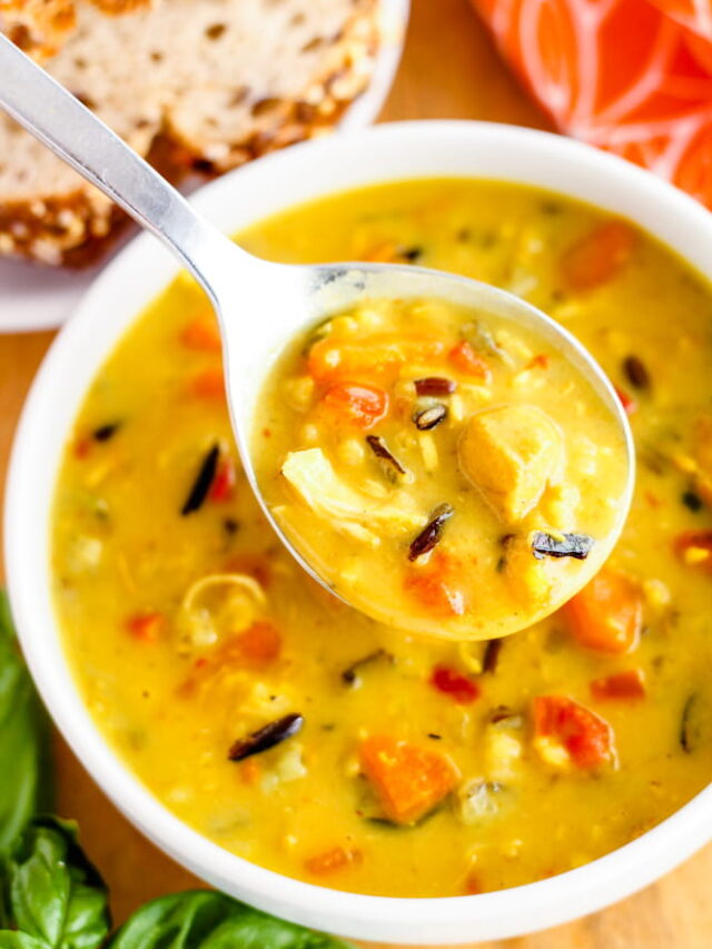 a bowl of creamy chicken wild rice soup.