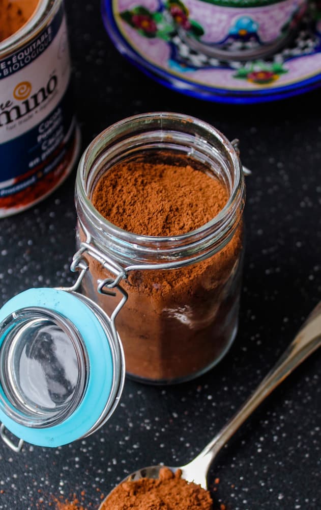 a jar of homemade vegan hot chocolate.