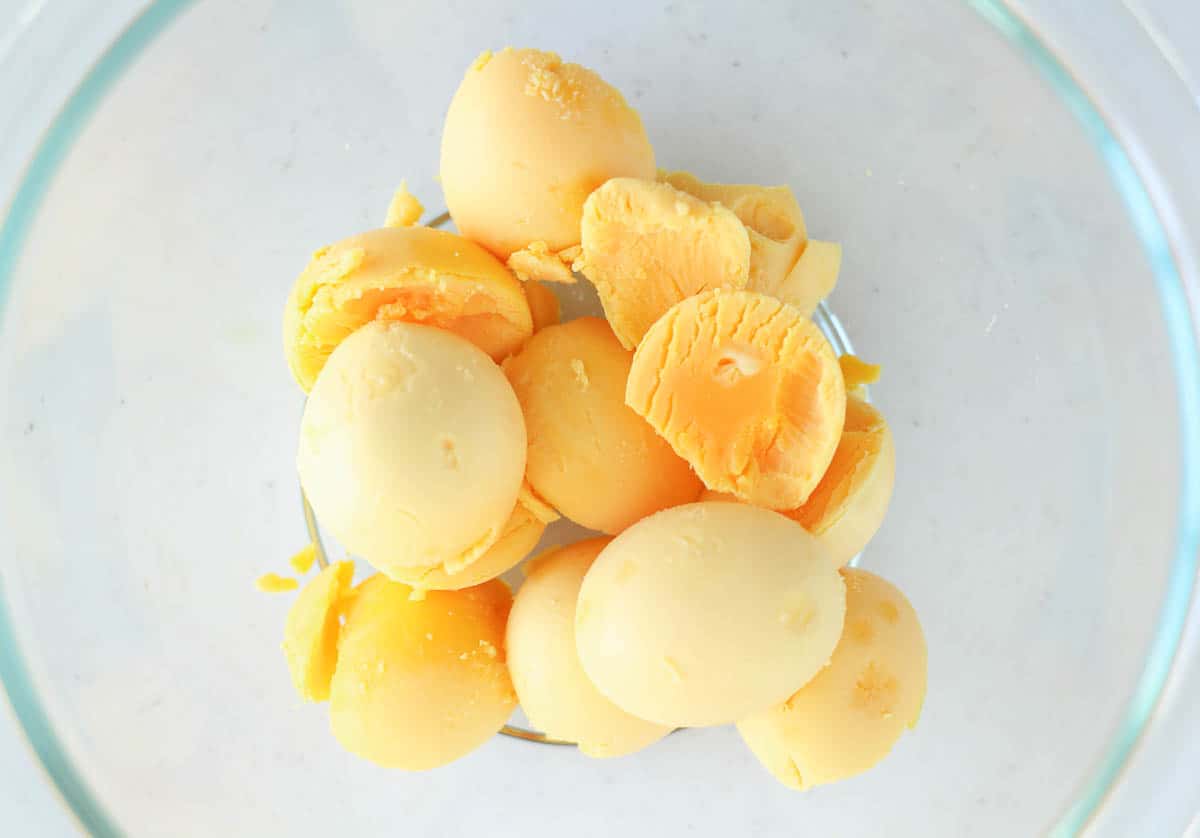 hard cooked egg yolks in a bowl