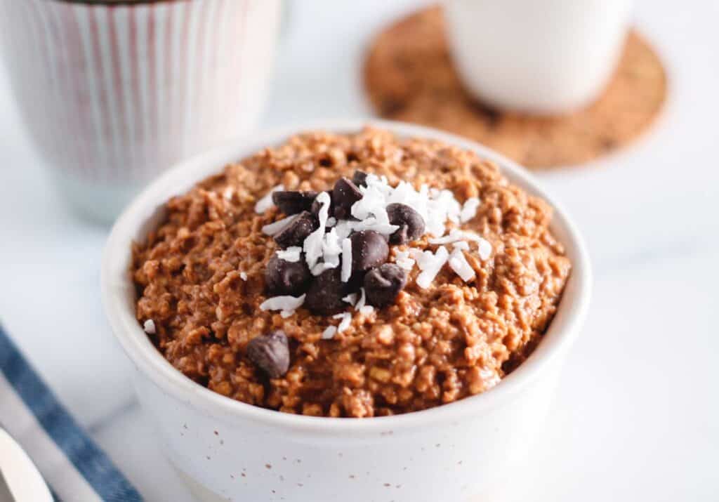 a bowl of chocolate overnight oats