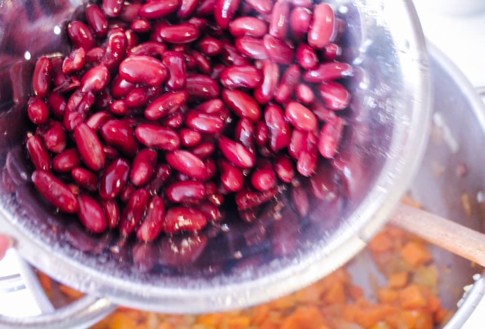 kidney beans in a strainer.