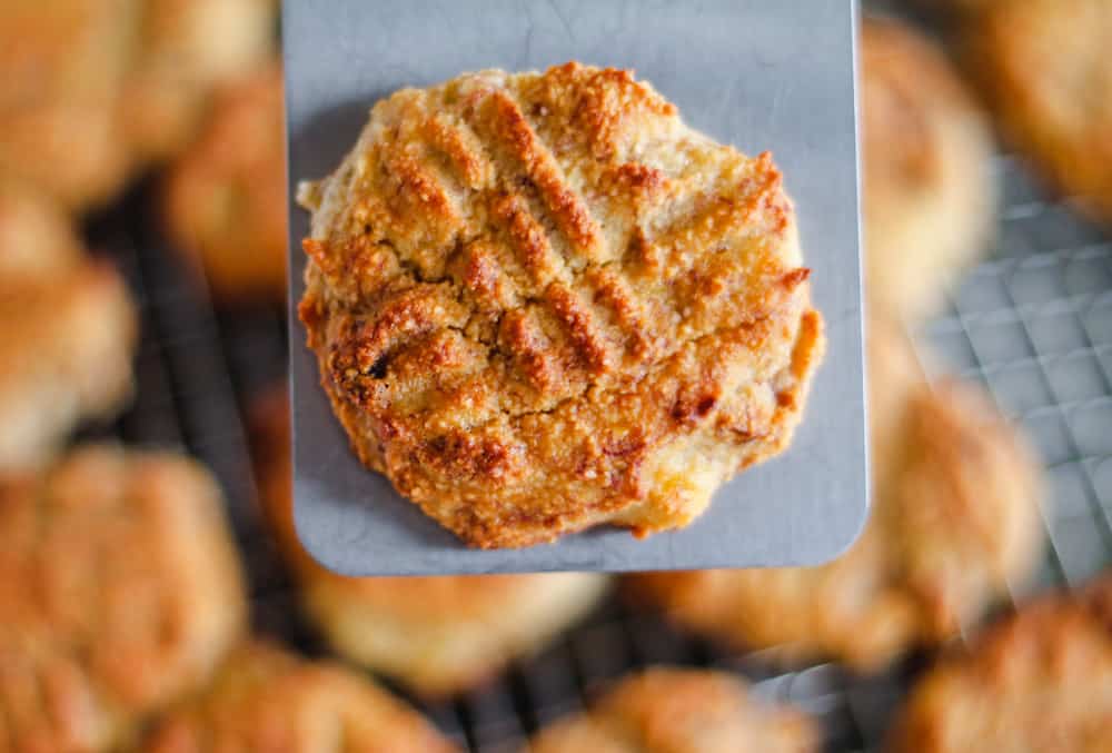 a healthy banana cookie on a spatula.