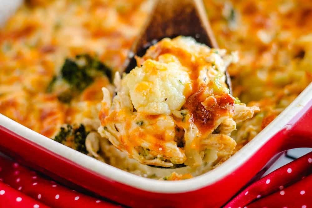 a spoonful of chicken cauliflower casserole