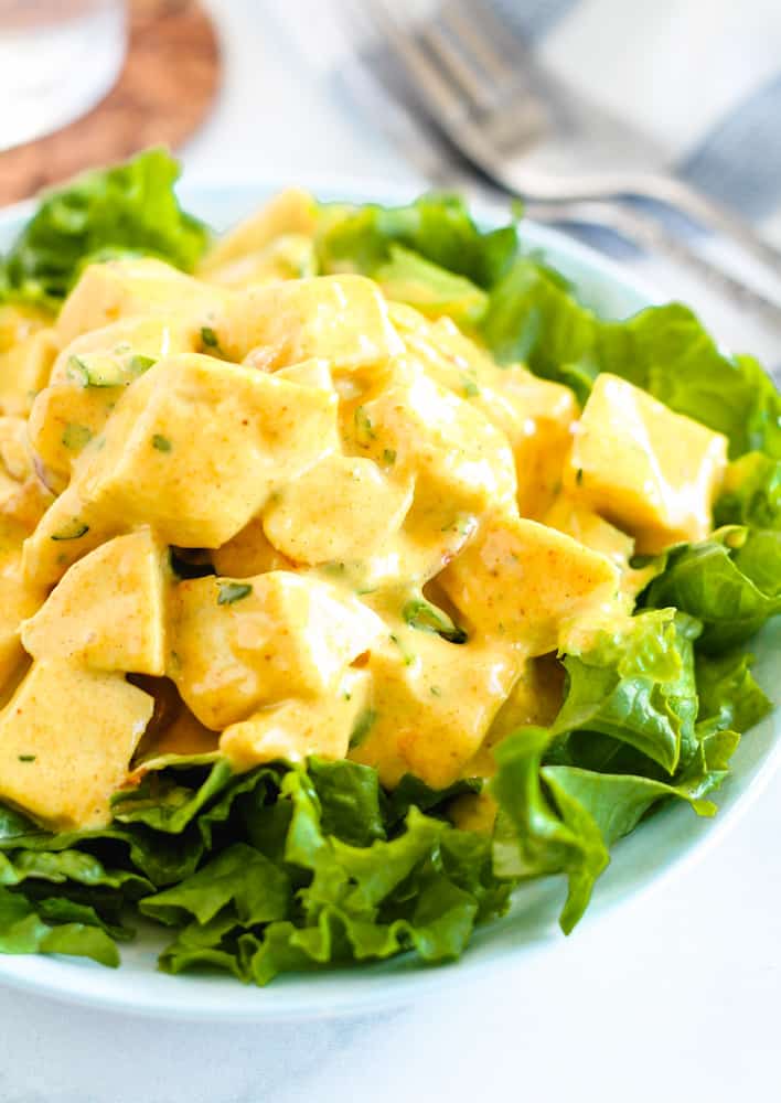 a plate of coronation chicken.