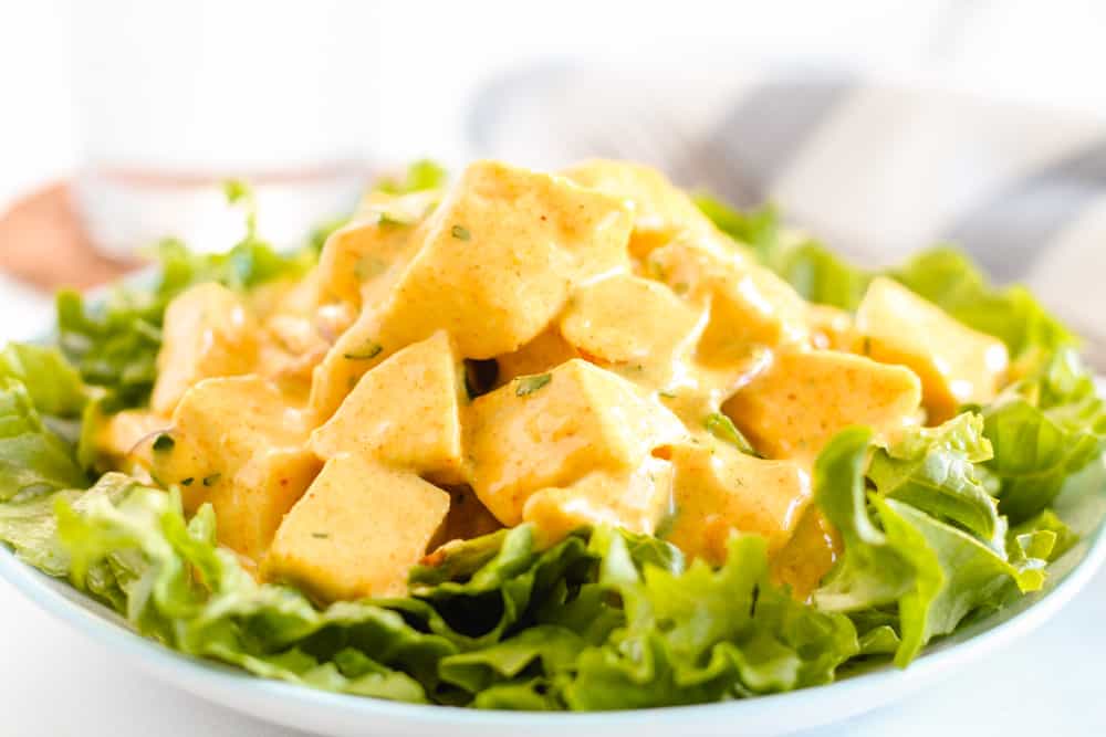 a plate of coronation chicken.