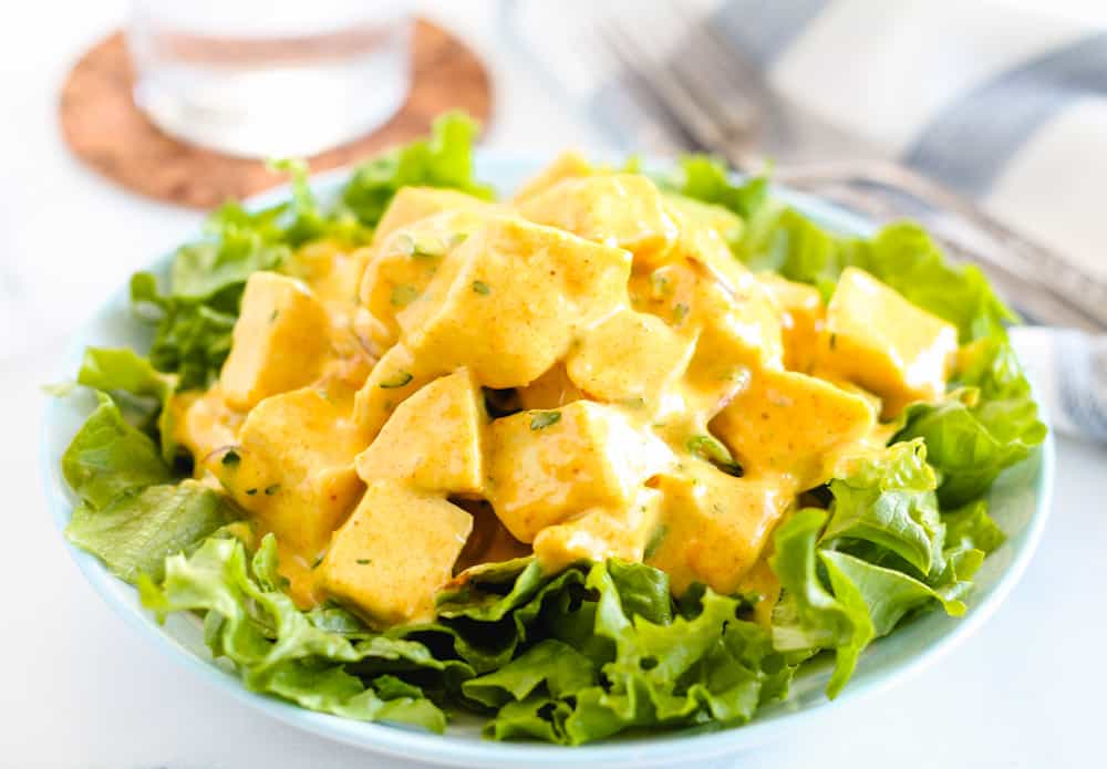 a plate of coronation chicken.