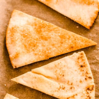 a tray of oven baked pita chips.