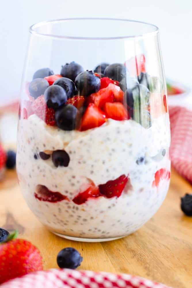 chia overnight oats in a glass.