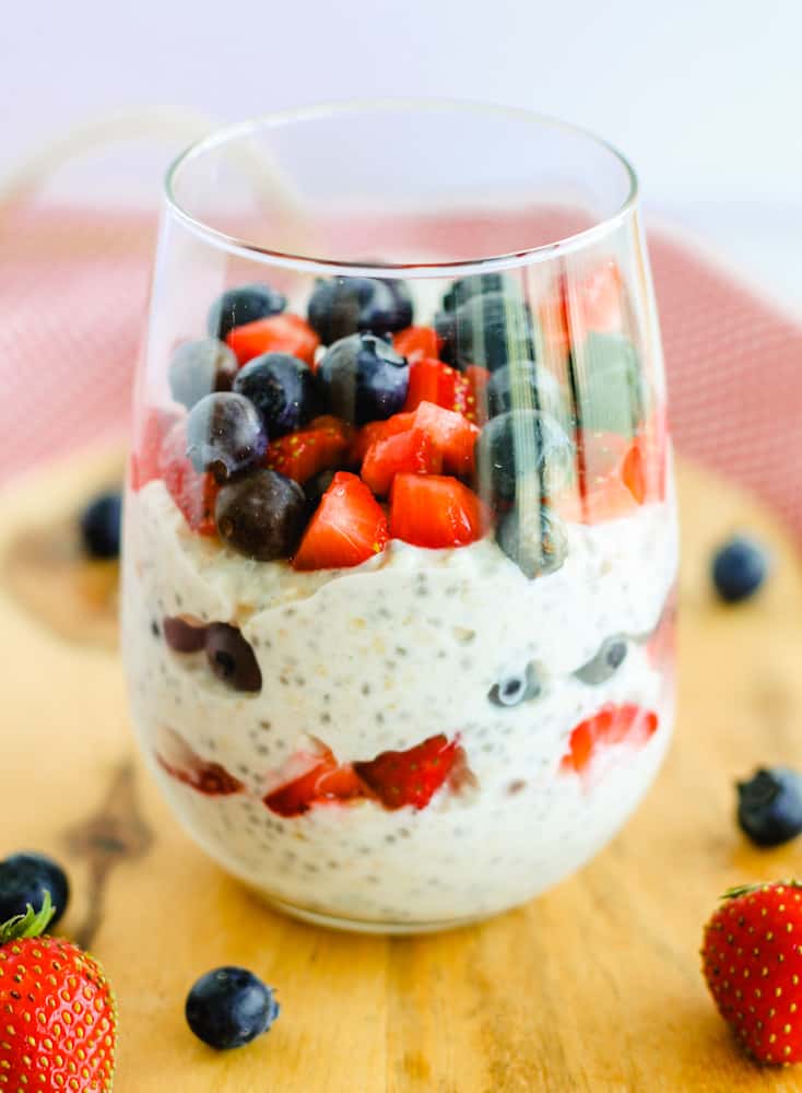 chia overnight oats in a glass.