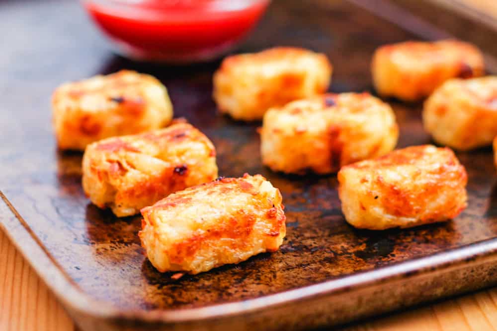 a tray of homemade tater tots.