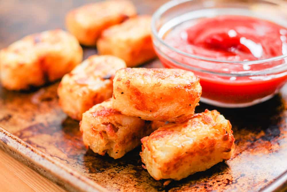 A tray of homemade tater tots.