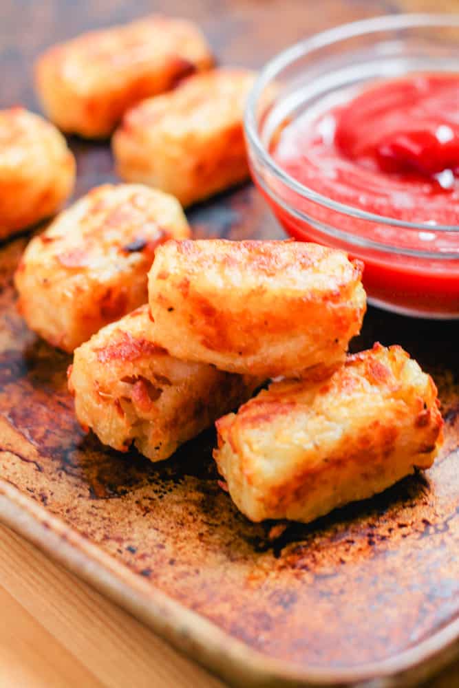 a tray of homemade tater tots.