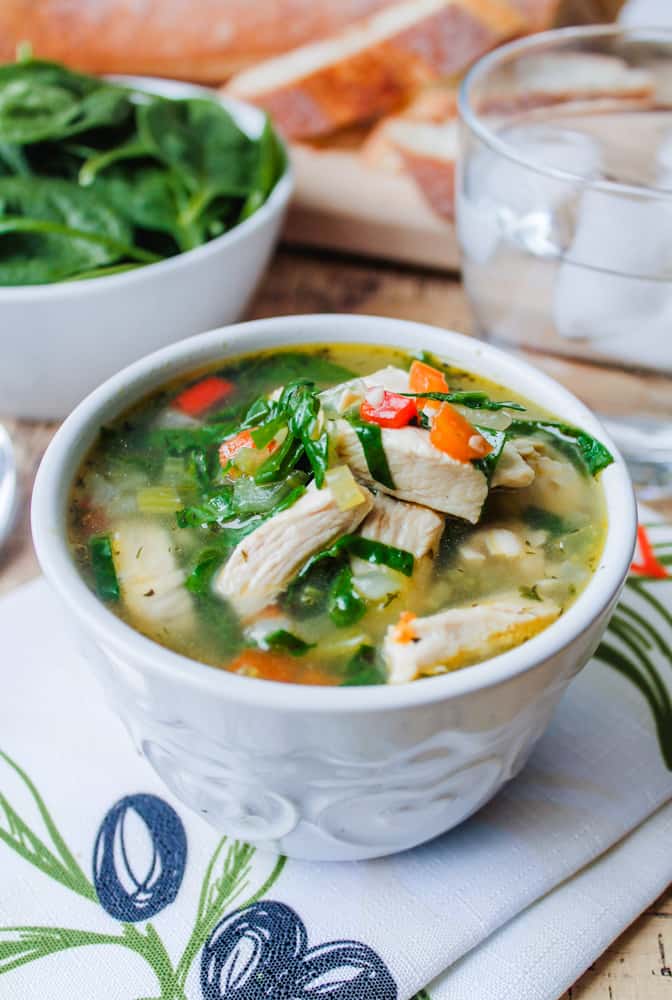 a bowl of chicken vegetable soup.