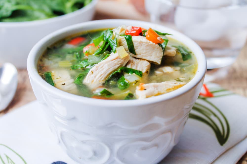 a bowl of chicken vegetable soup.