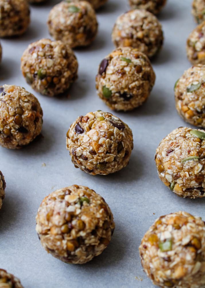 lentil balls on a tray.