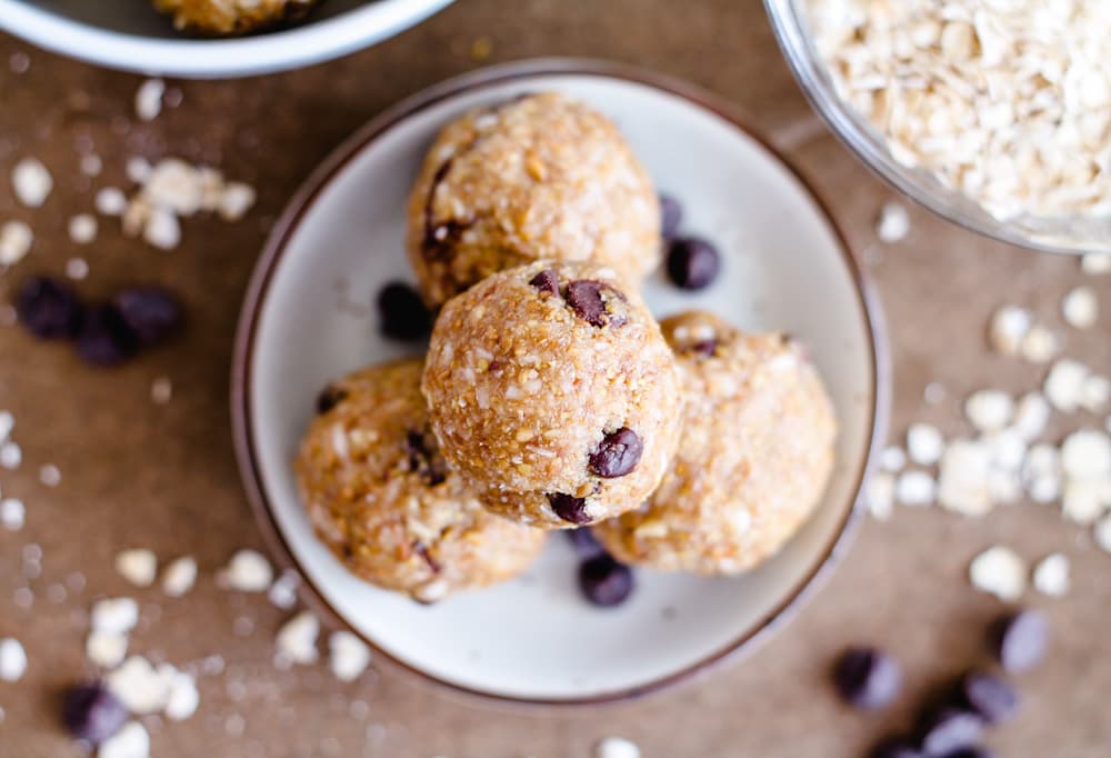 a plate of oatmeal cookie balls.