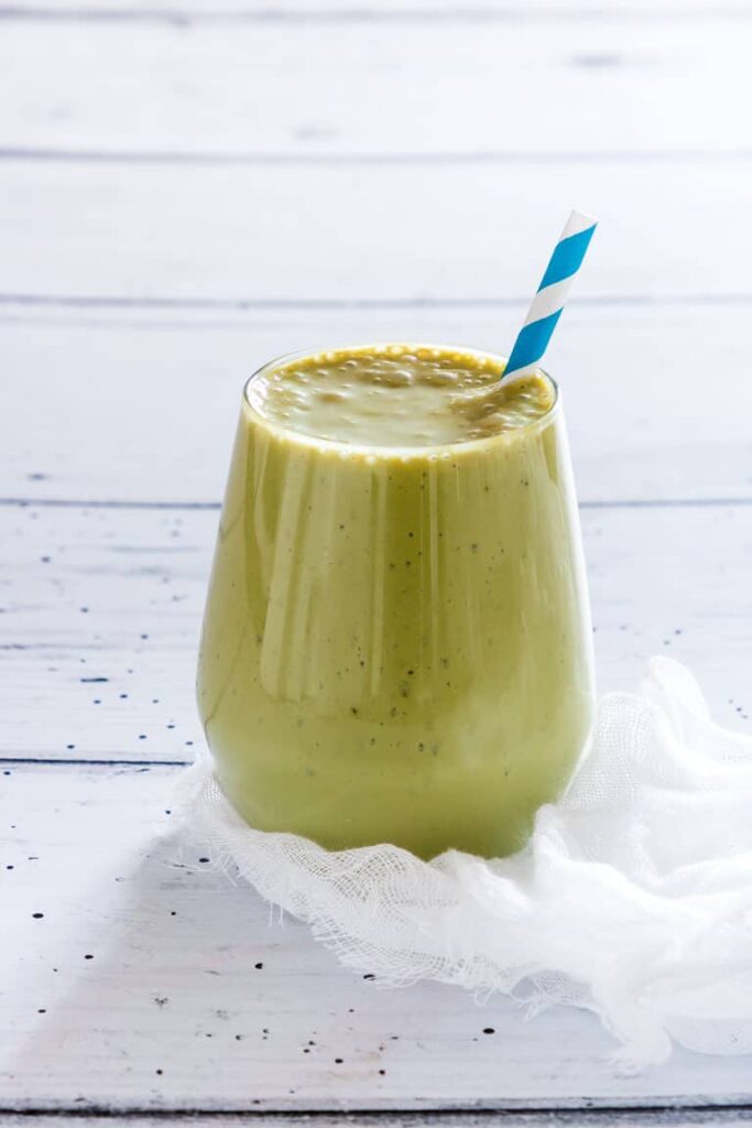 matcha smoothie in a glass.
