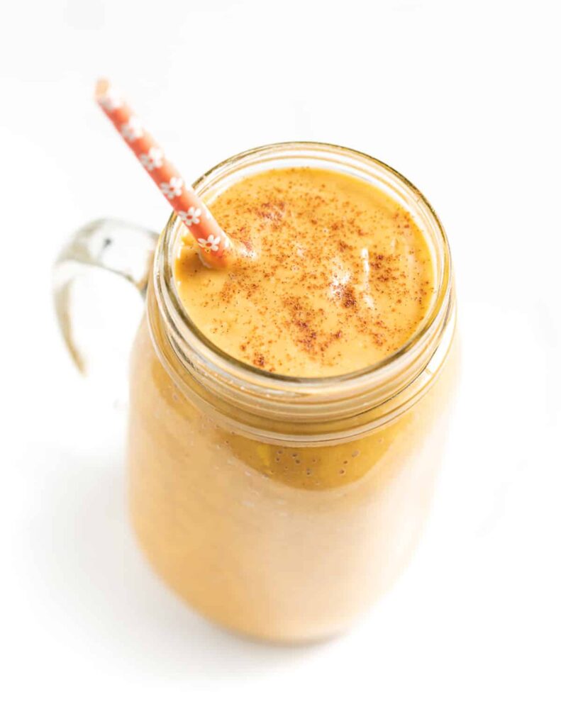 sweet potato smoothie in a glass.