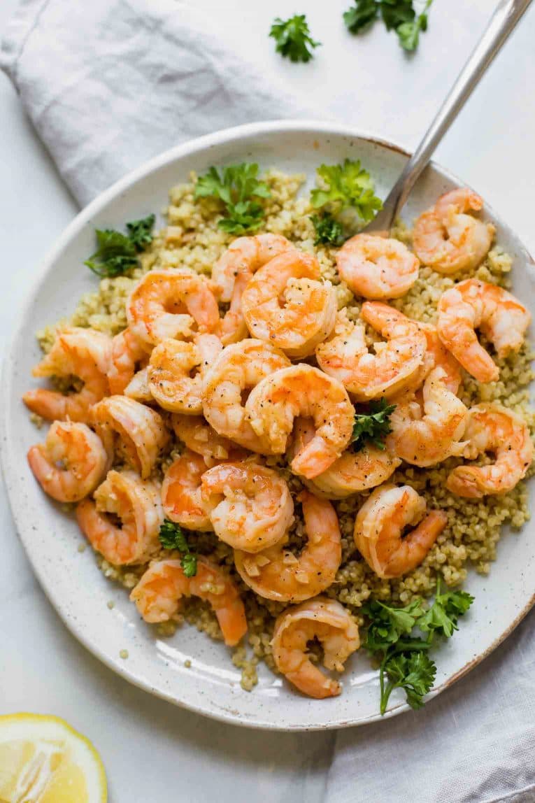 lemon garlic shrimp in a bowl.