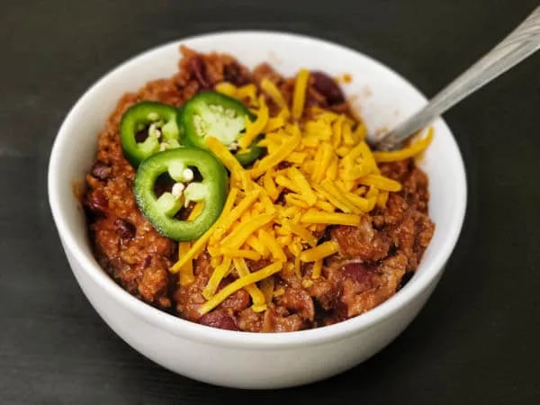chili in a bowl.