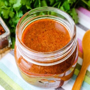 a jar of homemade enchilada sauce.