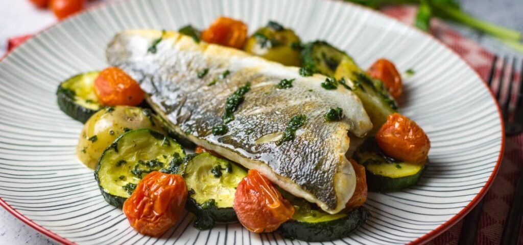 pan fried sea bass.