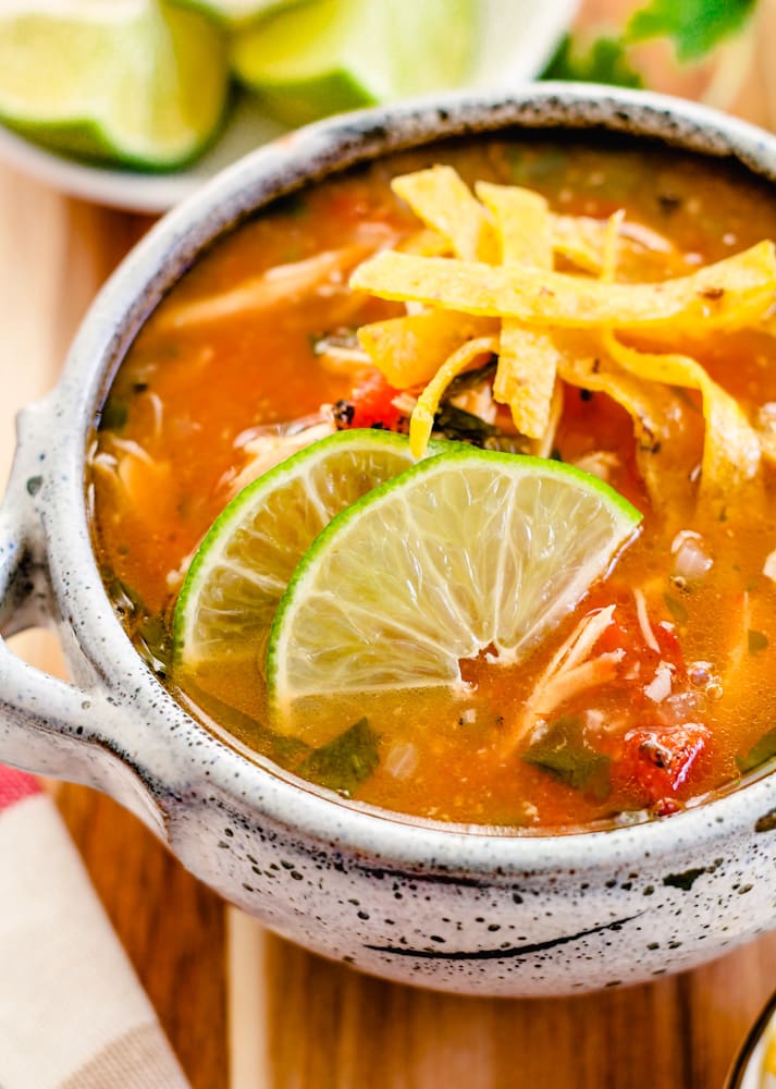 sopa de lima in a bowl.