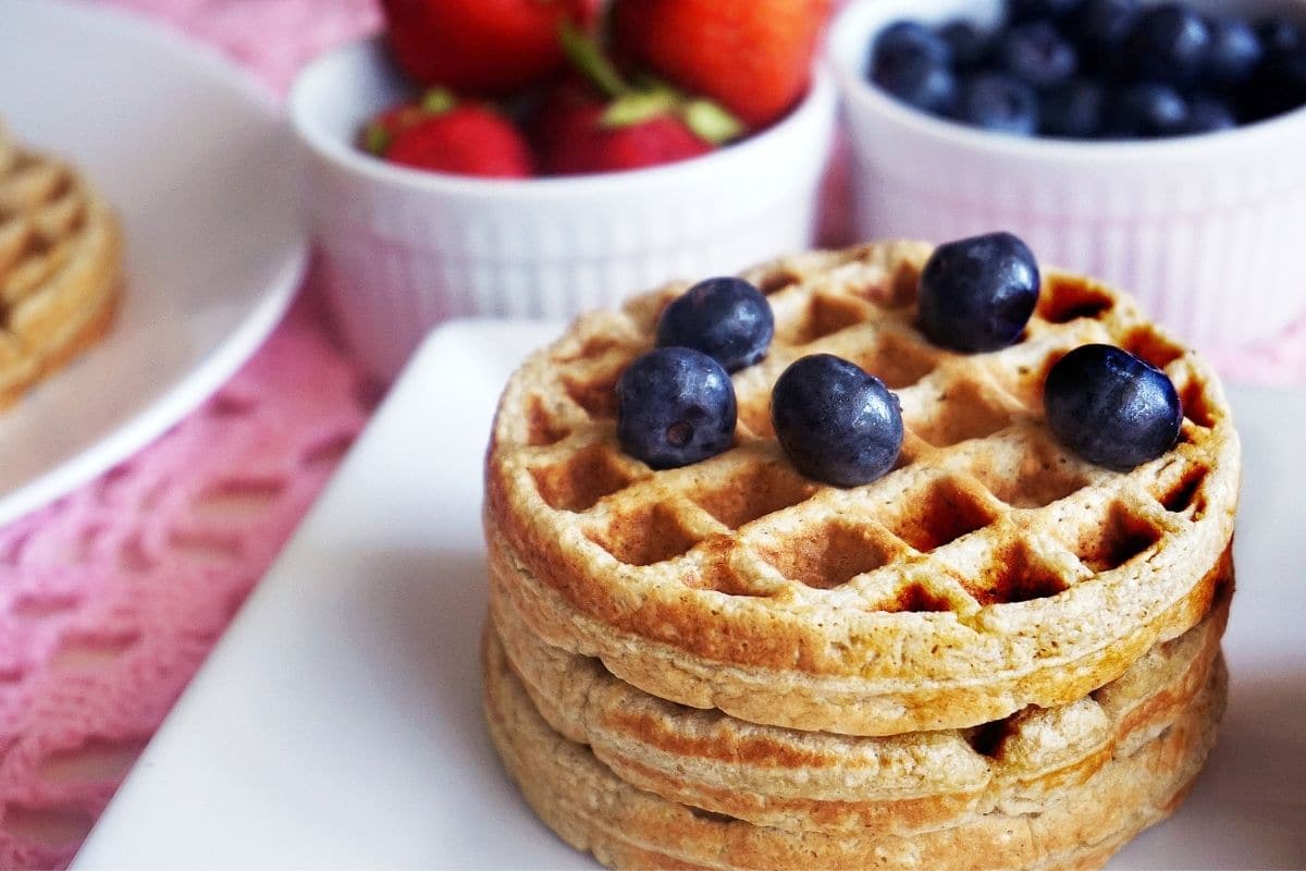 banana oatmeal waffles on a plate.