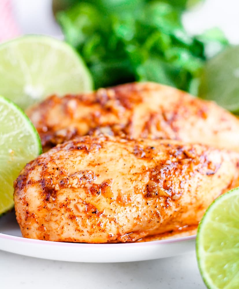 a plate of chili lime chicken.