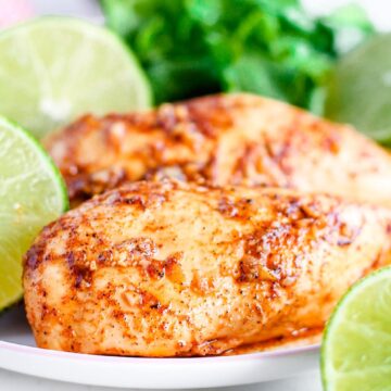 a plate of chili lime chicken.
